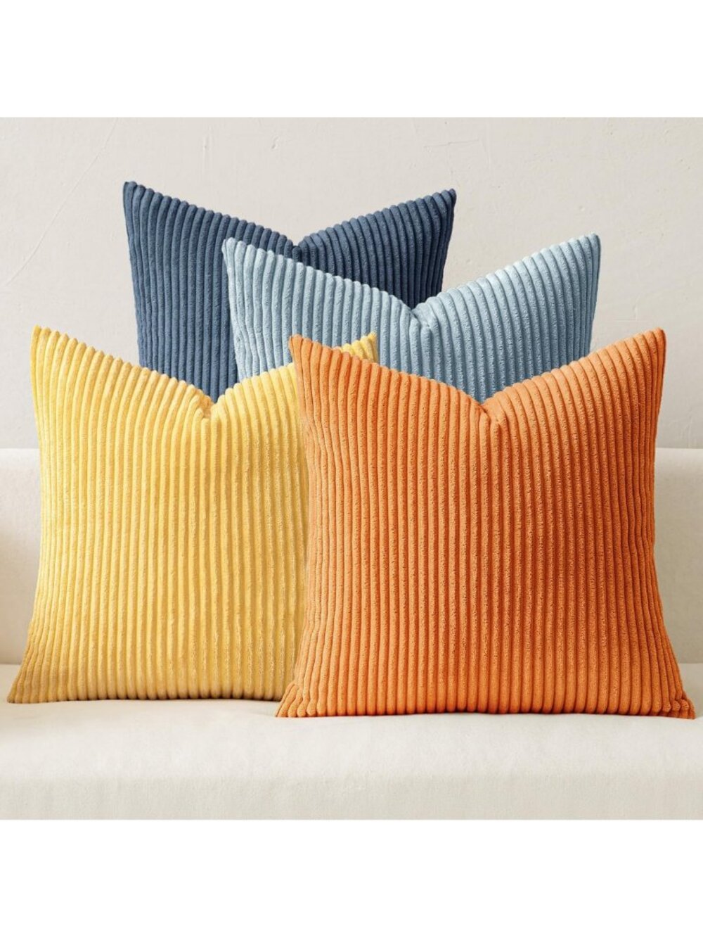 Soft Corduroy Decorative Throw Pillow Covers, Blue-Orange, 18x18, Cozy Home